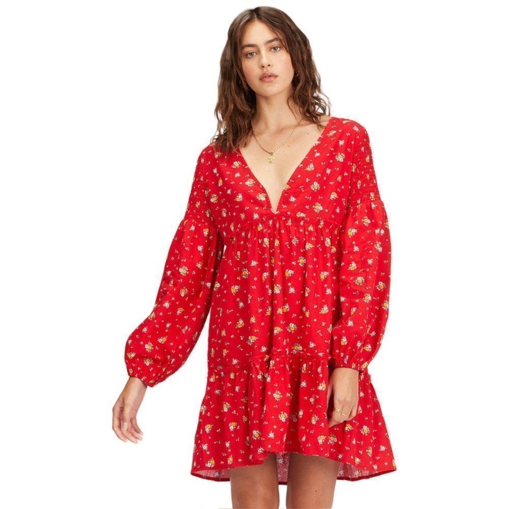 Billabong X Wrangler Falling For You Dress - Classic Red Floral Size XS